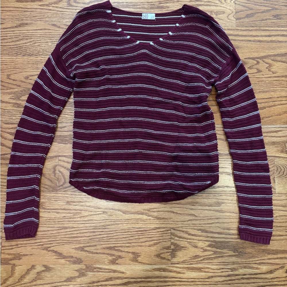 SO Burgundy and White Striped Knit Top